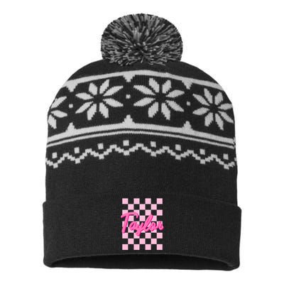 Girl Retro Taylor First Name Personalized USA-Made Snowflake Beanie