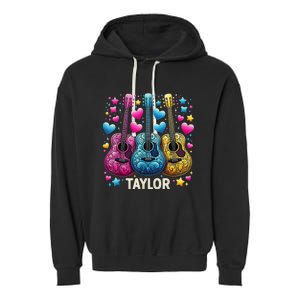 Girl Retro Taylor First Name Personalized Groovy 80s Garment-Dyed Fleece Hoodie