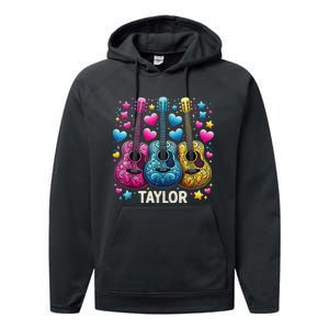 Girl Retro Taylor First Name Personalized Groovy 80s Performance Fleece Hoodie