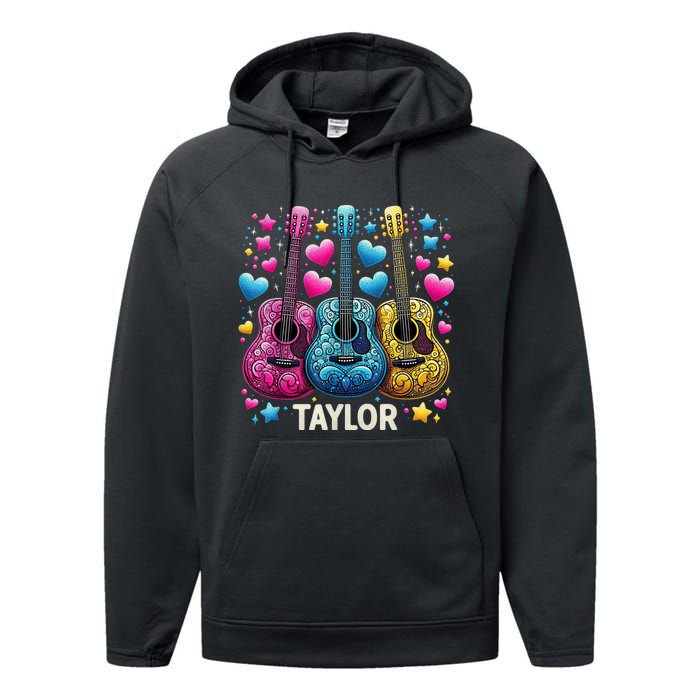 Girl Retro Taylor First Name Personalized Groovy 80s Performance Fleece Hoodie