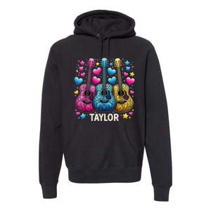 Girl Retro Taylor First Name Personalized Groovy 80s Premium Hoodie