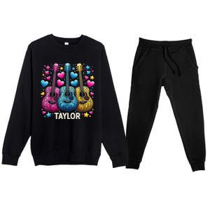 Girl Retro Taylor First Name Personalized Groovy 80s Premium Crewneck Sweatsuit Set