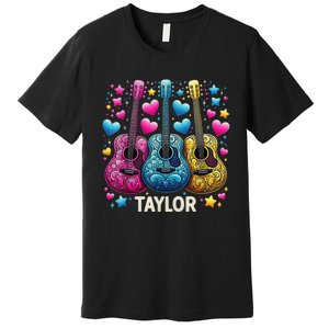 Girl Retro Taylor First Name Personalized Groovy 80s Premium T-Shirt