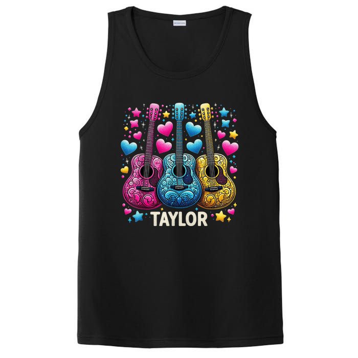 Girl Retro Taylor First Name Personalized Groovy 80s PosiCharge Competitor Tank