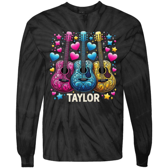 Girl Retro Taylor First Name Personalized Groovy 80s Tie-Dye Long Sleeve Shirt