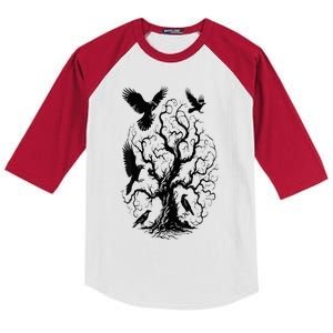 Gothic Raven Tree Kids Colorblock Raglan Jersey