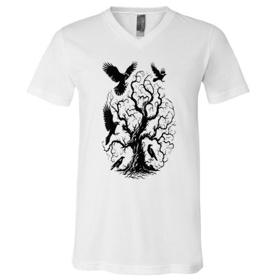 Gothic Raven Tree V-Neck T-Shirt