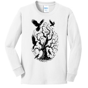 Gothic Raven Tree Kids Long Sleeve Shirt