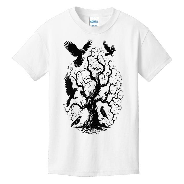 Gothic Raven Tree Kids T-Shirt