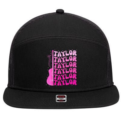 Girl Retro Taylor First Name Personalized Birthday Groovy 7 Panel Mesh Trucker Snapback Hat