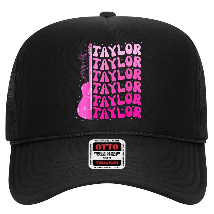 Girl Retro Taylor First Name Personalized Birthday Groovy High Crown Mesh Back Trucker Hat