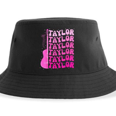 Girl Retro Taylor First Name Personalized Birthday Groovy Sustainable Bucket Hat