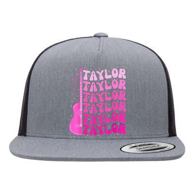 Girl Retro Taylor First Name Personalized Birthday Groovy Flat Bill Trucker Hat