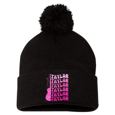 Girl Retro Taylor First Name Personalized Birthday Groovy Pom Pom 12in Knit Beanie