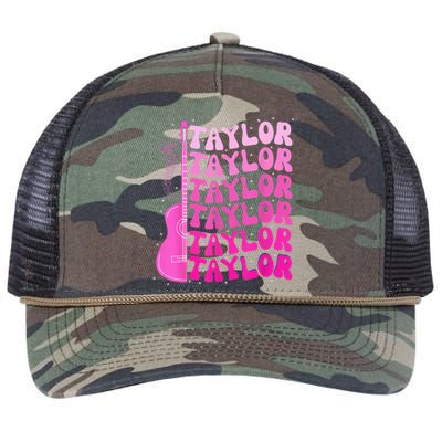 Girl Retro Taylor First Name Personalized Birthday Groovy Retro Rope Trucker Hat Cap