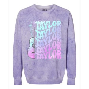 Girl Retro Taylor First Name Personalized Groovy 80S Pink Colorblast Crewneck Sweatshirt