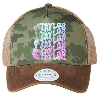 Girl Retro Taylor First Name Personalized Groovy 80S Pink Legacy Tie Dye Trucker Hat