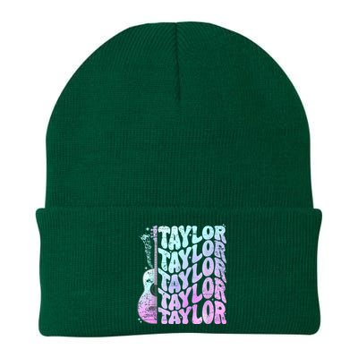 Girl Retro Taylor First Name Personalized Groovy 80S Pink Knit Cap Winter Beanie