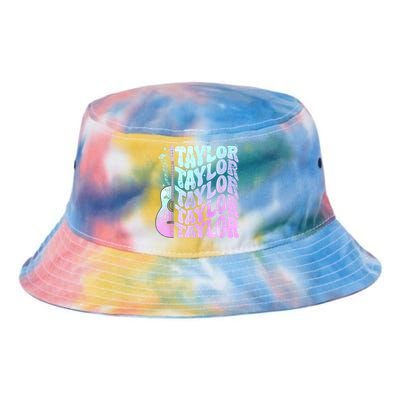 Girl Retro Taylor First Name Personalized Groovy 80S Pink Tie Dye Newport Bucket Hat