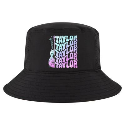 Girl Retro Taylor First Name Personalized Groovy 80S Pink Cool Comfort Performance Bucket Hat