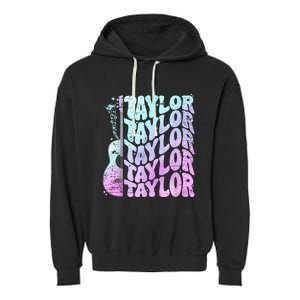 Girl Retro Taylor First Name Personalized Groovy 80S Pink Garment-Dyed Fleece Hoodie