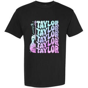 Girl Retro Taylor First Name Personalized Groovy 80S Pink Garment-Dyed Heavyweight T-Shirt