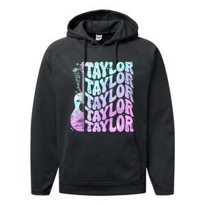 Girl Retro Taylor First Name Personalized Groovy 80S Pink Performance Fleece Hoodie