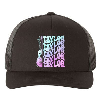 Girl Retro Taylor First Name Personalized Groovy 80S Pink Yupoong Adult 5-Panel Trucker Hat