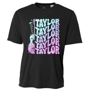 Girl Retro Taylor First Name Personalized Groovy 80S Pink Cooling Performance Crew T-Shirt