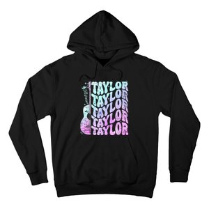 Girl Retro Taylor First Name Personalized Groovy 80S Pink Hoodie