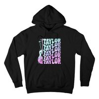 Girl Retro Taylor First Name Personalized Groovy 80S Pink Hoodie