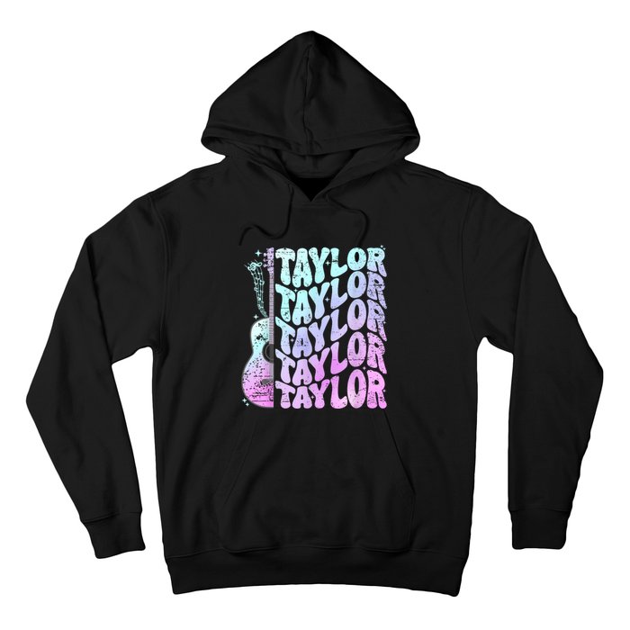 Girl Retro Taylor First Name Personalized Groovy 80S Pink Hoodie