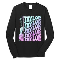 Girl Retro Taylor First Name Personalized Groovy 80S Pink Long Sleeve Shirt