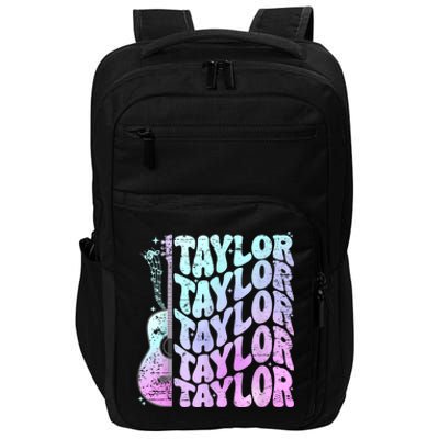 Girl Retro Taylor First Name Personalized Groovy 80S Pink Impact Tech Backpack