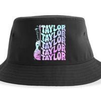 Girl Retro Taylor First Name Personalized Groovy 80S Pink Sustainable Bucket Hat