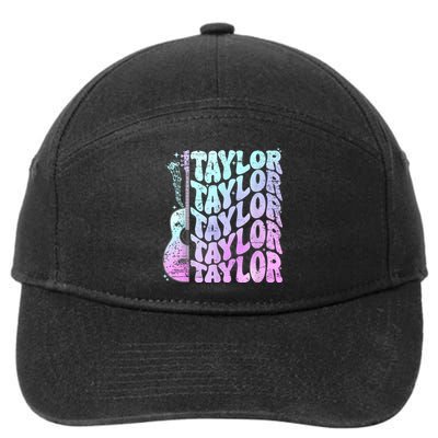 Girl Retro Taylor First Name Personalized Groovy 80S Pink 7-Panel Snapback Hat