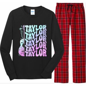 Girl Retro Taylor First Name Personalized Groovy 80S Pink Long Sleeve Pajama Set