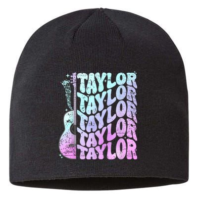 Girl Retro Taylor First Name Personalized Groovy 80S Pink Sustainable Beanie