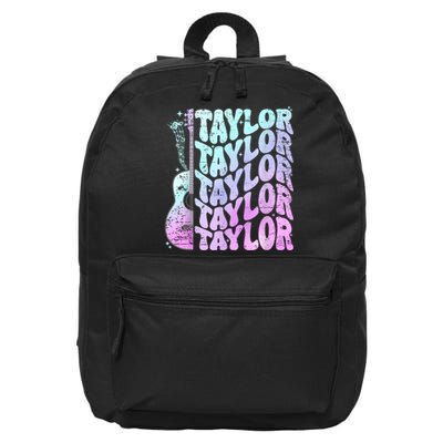 Girl Retro Taylor First Name Personalized Groovy 80S Pink 16 in Basic Backpack