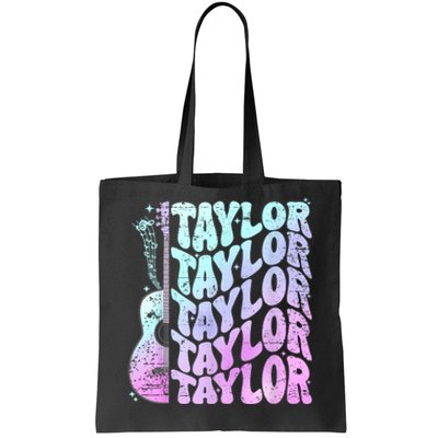 Girl Retro Taylor First Name Personalized Groovy 80S Pink Tote Bag