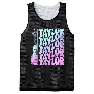 Girl Retro Taylor First Name Personalized Groovy 80S Pink Mesh Reversible Basketball Jersey Tank