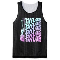 Girl Retro Taylor First Name Personalized Groovy 80S Pink Mesh Reversible Basketball Jersey Tank