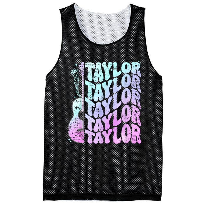 Girl Retro Taylor First Name Personalized Groovy 80S Pink Mesh Reversible Basketball Jersey Tank