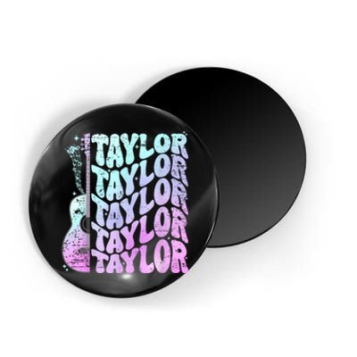 Girl Retro Taylor First Name Personalized Groovy 80S Pink Magnet