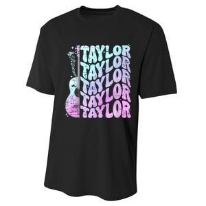 Girl Retro Taylor First Name Personalized Groovy 80S Pink Performance Sprint T-Shirt