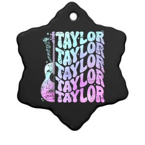 Girl Retro Taylor First Name Personalized Groovy 80S Pink Ceramic Star Ornament