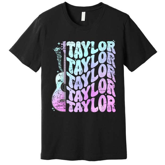 Girl Retro Taylor First Name Personalized Groovy 80S Pink Premium T-Shirt