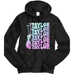 Girl Retro Taylor First Name Personalized Groovy 80S Pink Tie Dye Hoodie