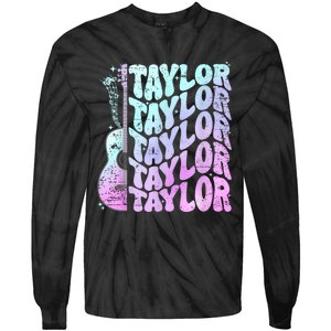 Girl Retro Taylor First Name Personalized Groovy 80S Pink Tie-Dye Long Sleeve Shirt