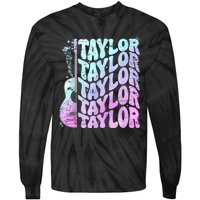 Girl Retro Taylor First Name Personalized Groovy 80S Pink Tie-Dye Long Sleeve Shirt